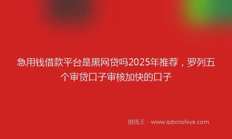 急用钱借款平台是黑网贷吗2025年推荐，罗列五个审贷口子审核加快的口子