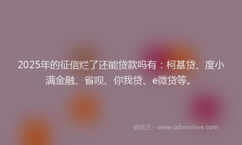 2025年的征信烂了还能贷款吗有：柯基贷、度小满金融、省呗、你我贷、e微贷等。