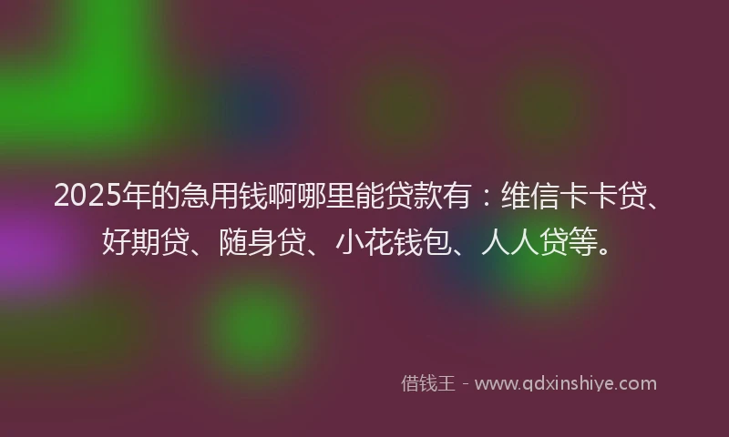 2025年的急用钱啊哪里能贷款有：维信卡卡贷、好期贷、随身贷、小花钱包、人人贷等。