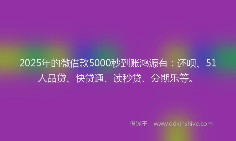 2025年的微借款5000秒到账鸿源有：还呗、51人品贷、快贷通、读秒贷、分期乐等。