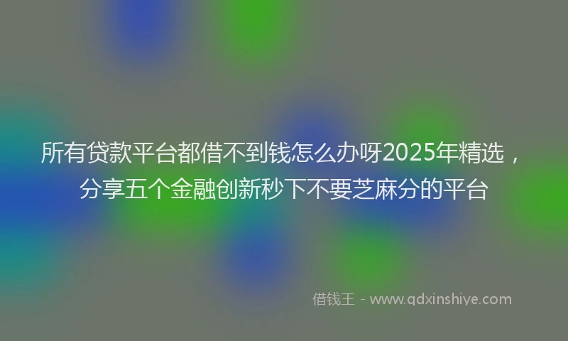所有贷款平台都借不到钱怎么办呀2025年精选，分享五个金融创新秒下不要芝麻分的平台