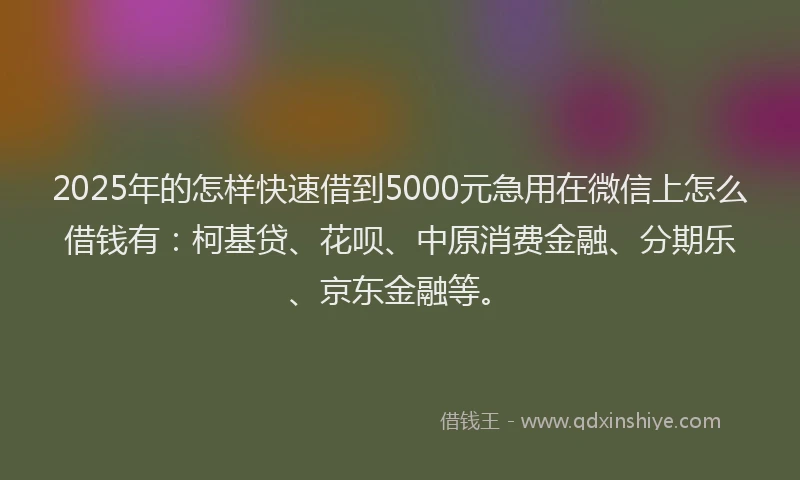2025年的怎样快速借到5000元急用在微信上怎么借钱有：柯基贷、花呗、中原消费金融、分期乐、京东金融等。