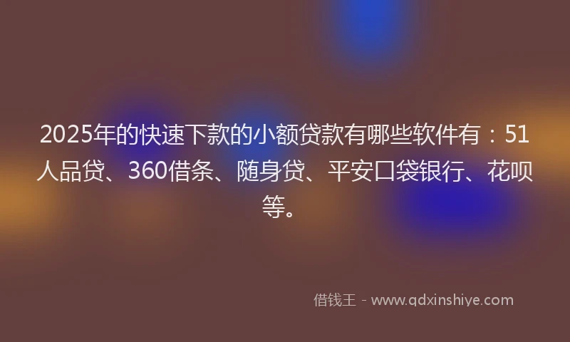 2025年的快速下款的小额贷款有哪些软件有：51人品贷、360借条、随身贷、平安口袋银行、花呗等。