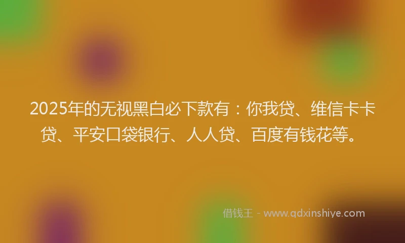 2025年的无视黑白必下款有：你我贷、维信卡卡贷、平安口袋银行、人人贷、百度有钱花等。