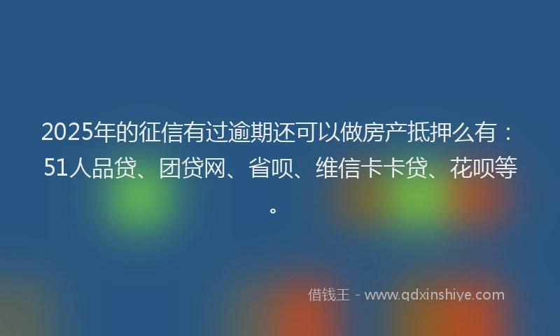 2025年的征信有过逾期还可以做房产抵押么有：51人品贷、团贷网、省呗、维信卡卡贷、花呗等。