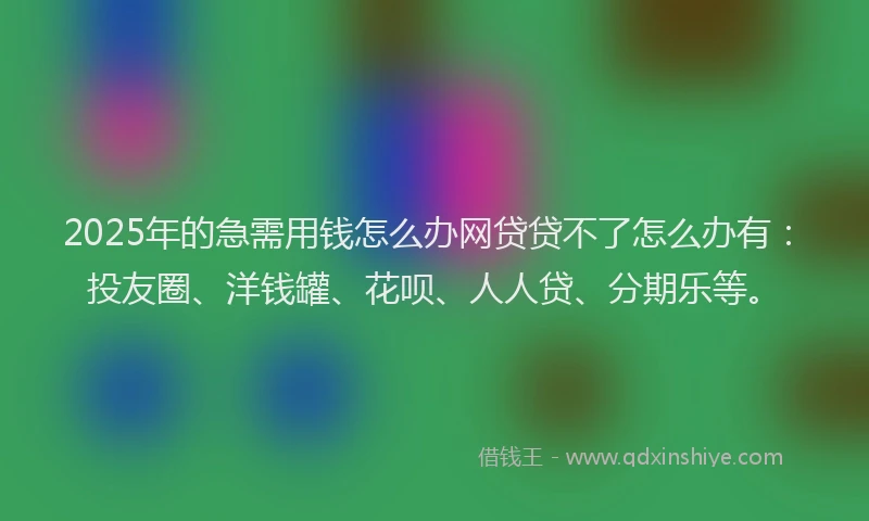 2025年的急需用钱怎么办网贷贷不了怎么办有：投友圈、洋钱罐、花呗、人人贷、分期乐等。