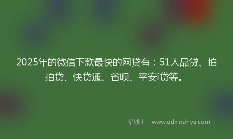 2025年的微信下款最快的网贷有：51人品贷、拍拍贷、快贷通、省呗、平安i贷等。