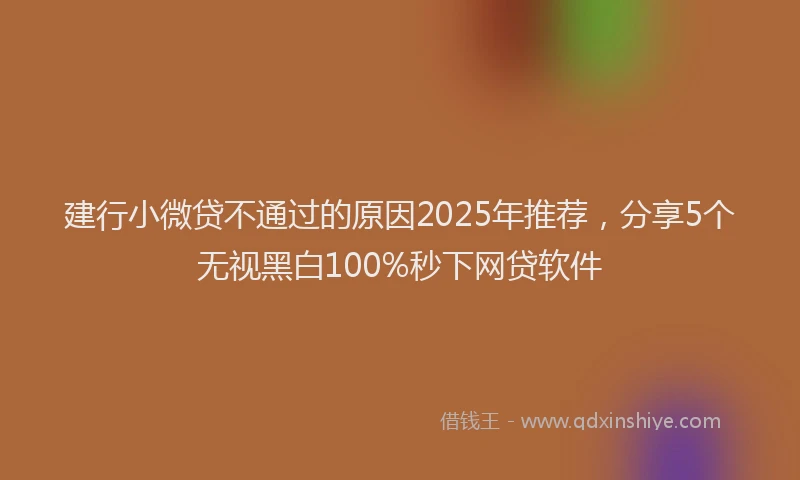 建行小微贷不通过的原因2025年推荐，分享5个无视黑白100%秒下网贷软件