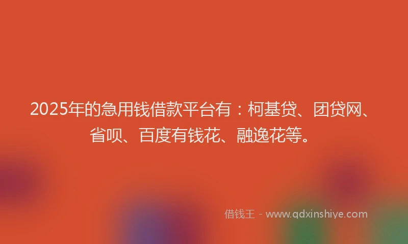 2025年的急用钱借款平台有：柯基贷、团贷网、省呗、百度有钱花、融逸花等。