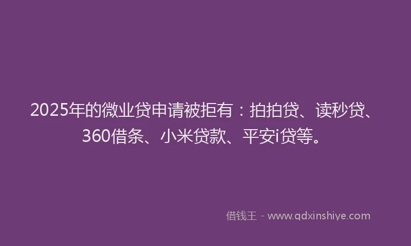 2025年的微业贷申请被拒有：拍拍贷、读秒贷、360借条、小米贷款、平安i贷等。