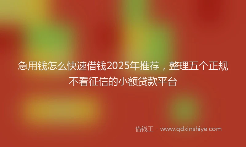 急用钱怎么快速借钱2025年推荐，整理五个正规不看征信的小额贷款平台