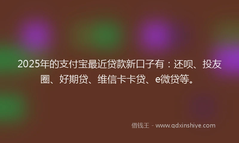 2025年的支付宝最近贷款新口子有：还呗、投友圈、好期贷、维信卡卡贷、e微贷等。