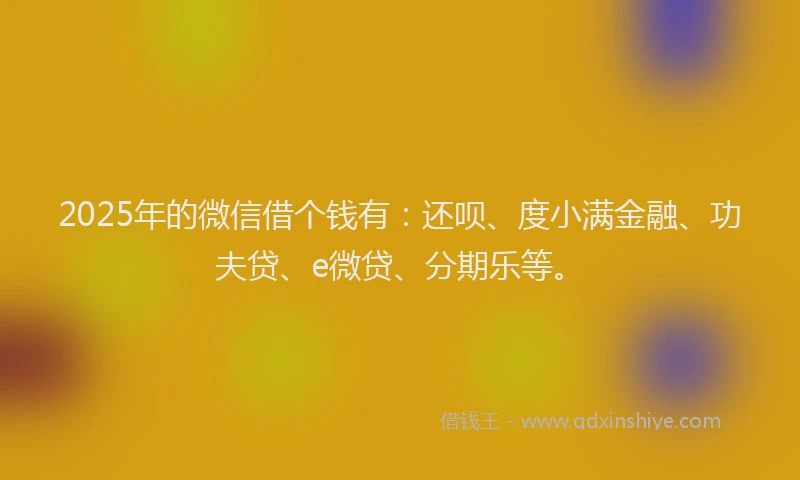 2025年的微信借个钱有：还呗、度小满金融、功夫贷、e微贷、分期乐等。