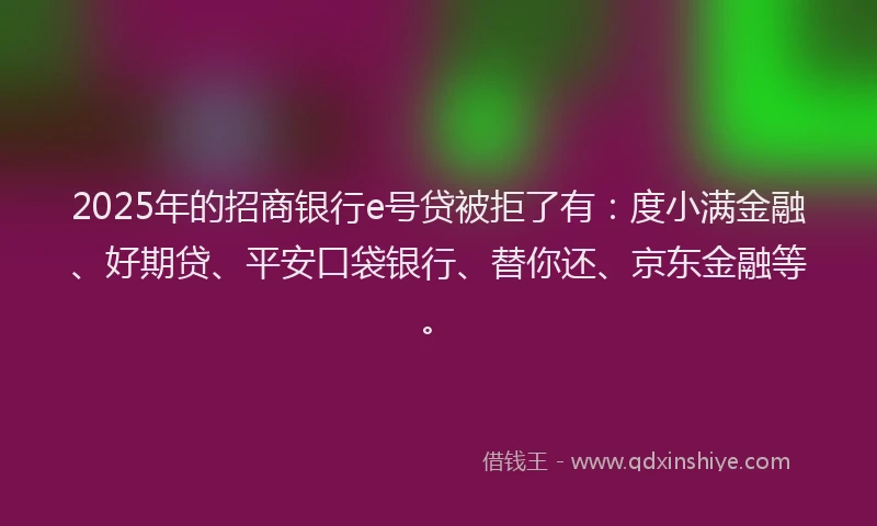 2025年的招商银行e号贷被拒了有：度小满金融、好期贷、平安口袋银行、替你还、京东金融等。