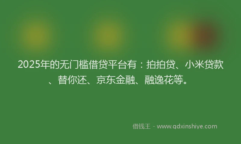 2025年的无门槛借贷平台有：拍拍贷、小米贷款、替你还、京东金融、融逸花等。