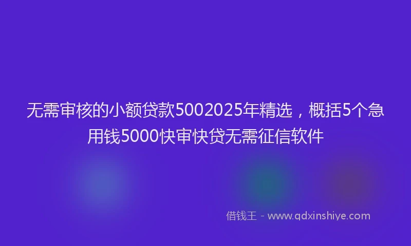 无需审核的小额贷款5002025年精选，概括5个急用钱5000快审快贷无需征信软件