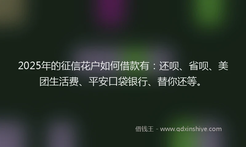 2025年的征信花户如何借款有：还呗、省呗、美团生活费、平安口袋银行、替你还等。