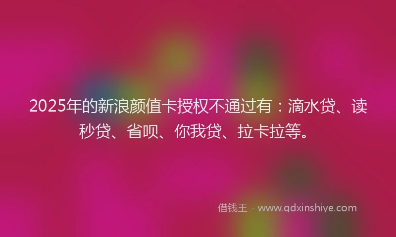 2025年的新浪颜值卡授权不通过有：滴水贷、读秒贷、省呗、你我贷、拉卡拉等。