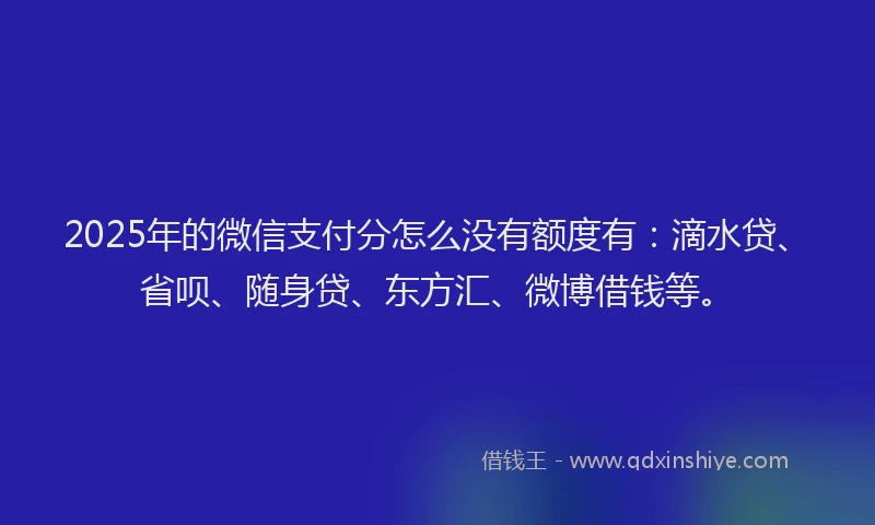 2025年的微信支付分怎么没有额度有：滴水贷、省呗、随身贷、东方汇、微博借钱等。