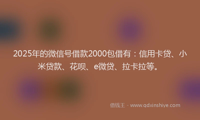 2025年的微信号借款2000包借有：信用卡贷、小米贷款、花呗、e微贷、拉卡拉等。
