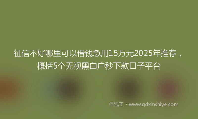 征信不好哪里可以借钱急用15万元2025年推荐，概括5个无视黑白户秒下款口子平台