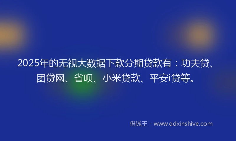 2025年的无视大数据下款分期贷款有：功夫贷、团贷网、省呗、小米贷款、平安i贷等。