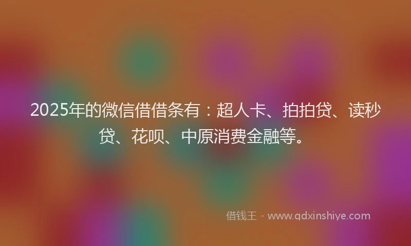 2025年的微信借借条有：超人卡、拍拍贷、读秒贷、花呗、中原消费金融等。