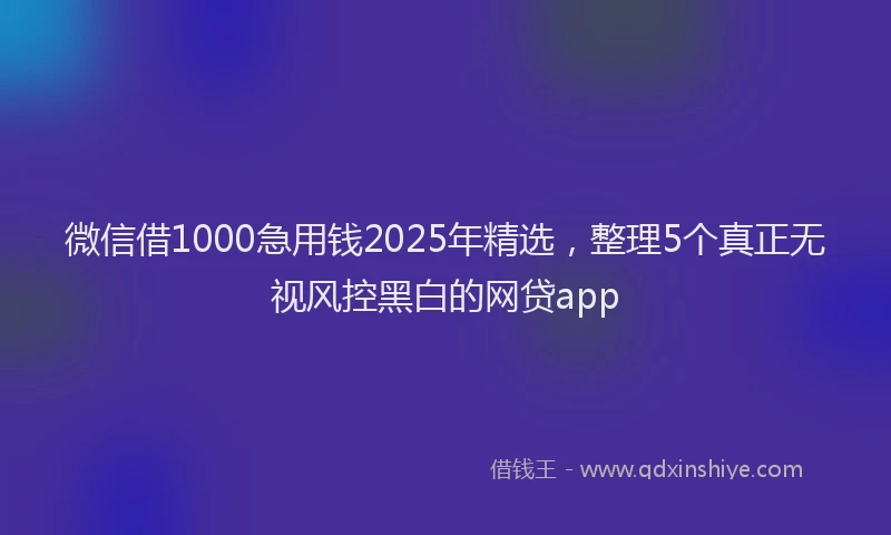 微信借1000急用钱2025年精选，整理5个真正无视风控黑白的网贷app