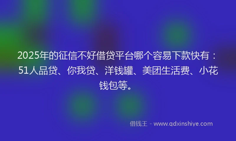 2025年的征信不好借贷平台哪个容易下款快有：51人品贷、你我贷、洋钱罐、美团生活费、小花钱包等。