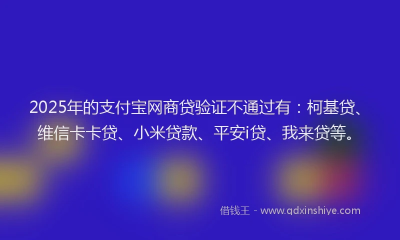 2025年的支付宝网商贷验证不通过有：柯基贷、维信卡卡贷、小米贷款、平安i贷、我来贷等。