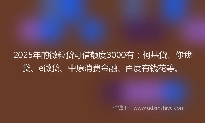 2025年的微粒贷可借额度3000有：柯基贷、你我贷、e微贷、中原消费金融、百度有钱花等。