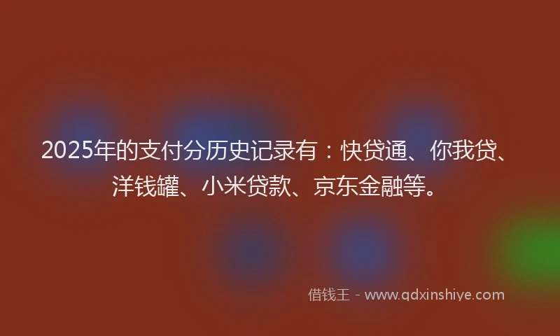 2025年的支付分历史记录有：快贷通、你我贷、洋钱罐、小米贷款、京东金融等。
