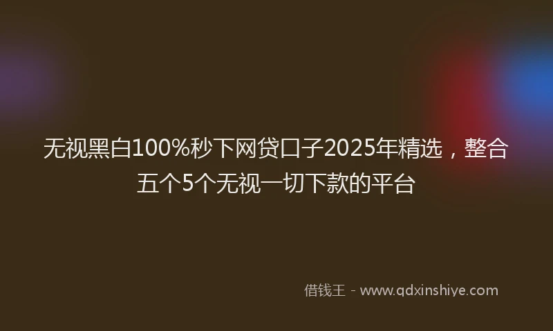 无视黑白100%秒下网贷口子2025年精选，整合五个5个无视一切下款的平台