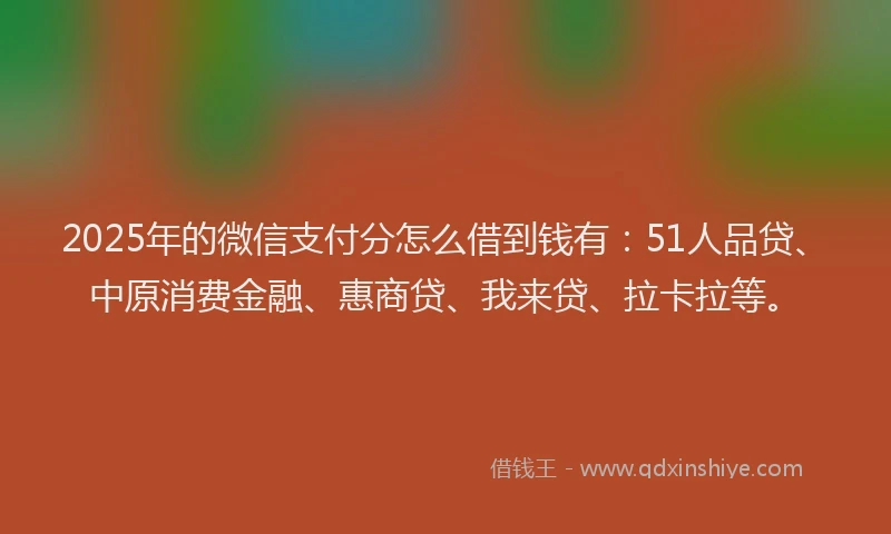 2025年的微信支付分怎么借到钱有：51人品贷、中原消费金融、惠商贷、我来贷、拉卡拉等。