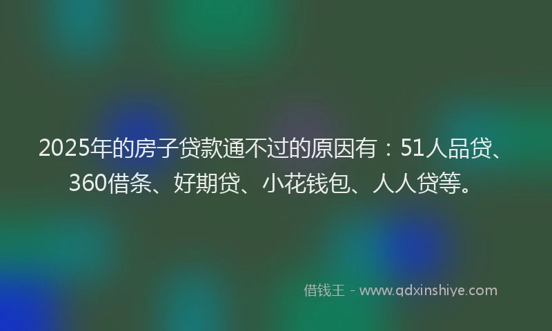 2025年的房子贷款通不过的原因有：51人品贷、360借条、好期贷、小花钱包、人人贷等。