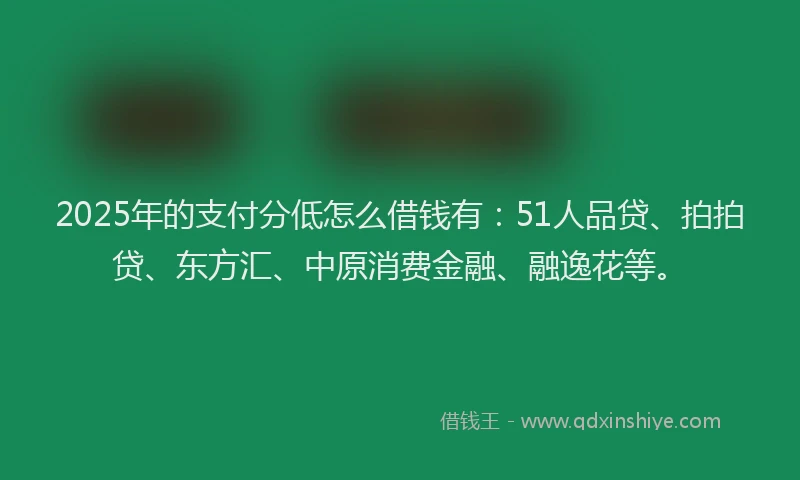 2025年的支付分低怎么借钱有:51人品贷、拍拍贷、东方汇、中原消费金融、融逸花等。