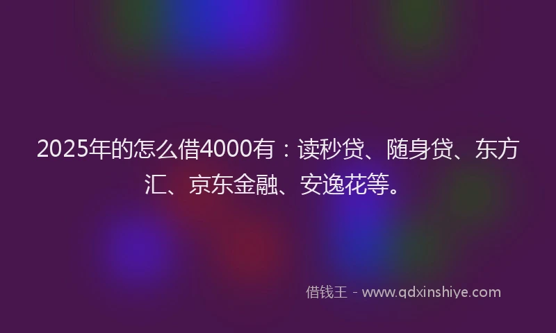 2025年的怎么借4000有：读秒贷、随身贷、东方汇、京东金融、安逸花等。
