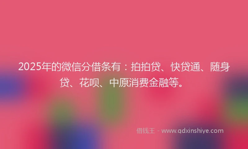 2025年的微信分借条有：拍拍贷、快贷通、随身贷、花呗、中原消费金融等。