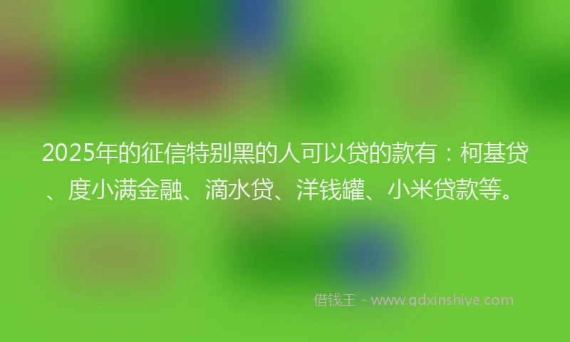 2025年的征信特别黑的人可以贷的款有：柯基贷、度小满金融、滴水贷、洋钱罐、小米贷款等。