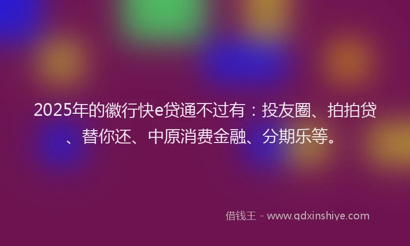 2025年的徽行快e贷通不过有：投友圈、拍拍贷、替你还、中原消费金融、分期乐等。