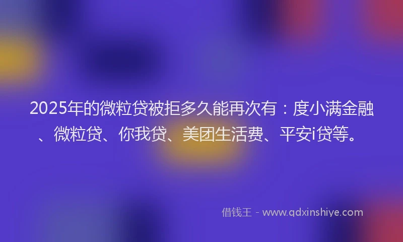 2025年的微粒贷被拒多久能再次有：度小满金融、微粒贷、你我贷、美团生活费、平安i贷等。