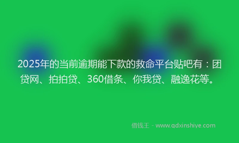 2025年的当前逾期能下款的救命平台贴吧有：团贷网、拍拍贷、360借条、你我贷、融逸花等。
