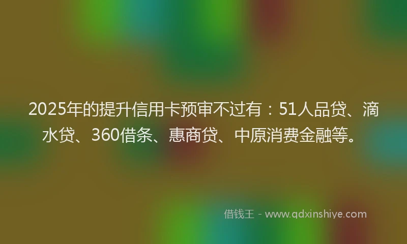 2025年的提升信用卡预审不过有：51人品贷、滴水贷、360借条、惠商贷、中原消费金融等。