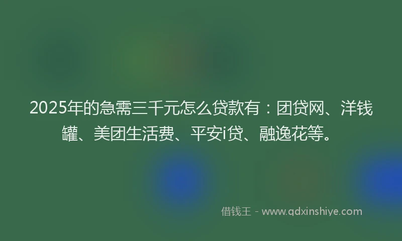 2025年的急需三千元怎么贷款有：团贷网、洋钱罐、美团生活费、平安i贷、融逸花等。