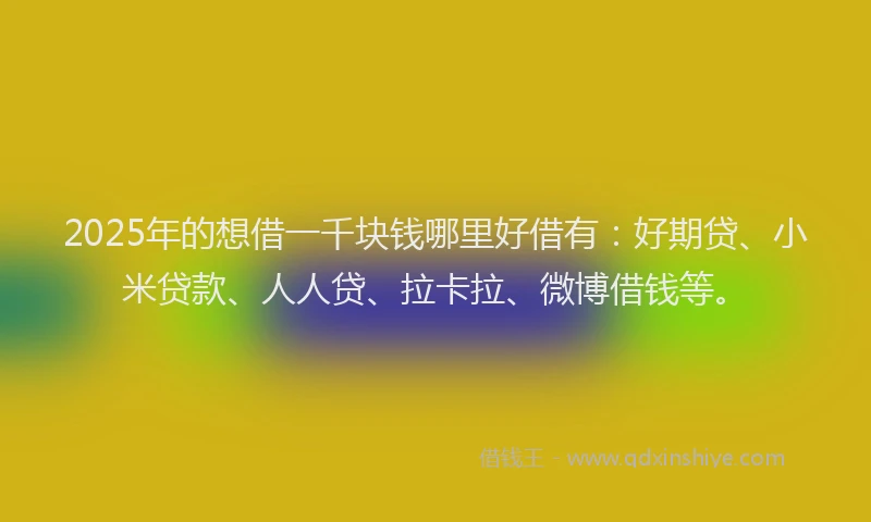 2025年的想借一千块钱哪里好借有：好期贷、小米贷款、人人贷、拉卡拉、微博借钱等。