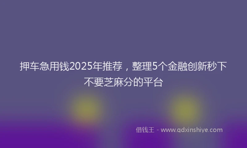 押车急用钱2025年推荐，整理5个金融创新秒下不要芝麻分的平台