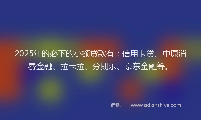 2025年的必下的小额贷款有：信用卡贷、中原消费金融、拉卡拉、分期乐、京东金融等。