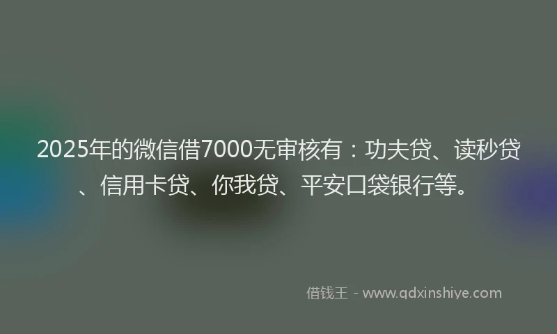 2025年的微信借7000无审核有：功夫贷、读秒贷、信用卡贷、你我贷、平安口袋银行等。