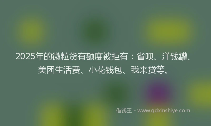 2025年的微粒货有额度被拒有：省呗、洋钱罐、美团生活费、小花钱包、我来贷等。