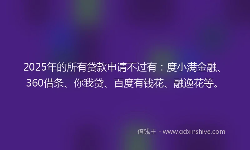 2025年的所有贷款申请不过有：度小满金融、360借条、你我贷、百度有钱花、融逸花等。